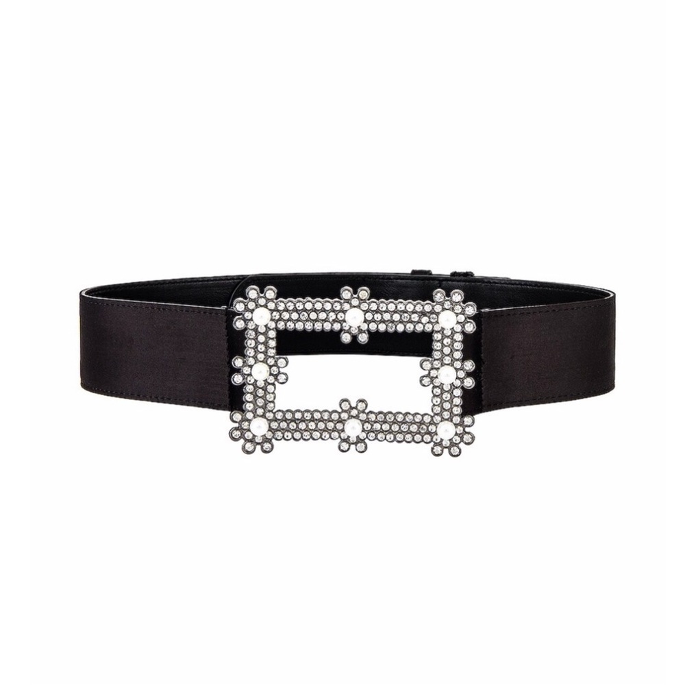 NWT Lovers and Friends Black Carolina Belt Pearl diamonds buckle XS